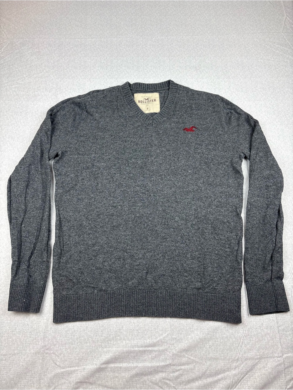 Hollister Charcoal Crewneck Sweater with Red Logo